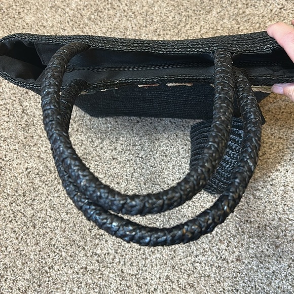 Straw Woven Black Beach Summer Large Tote with Flip Flops design + small bag - Picture 15 of 16